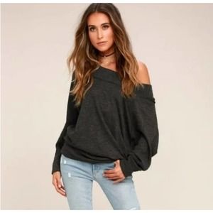 Free People Dark Gray Long Sleeve Top